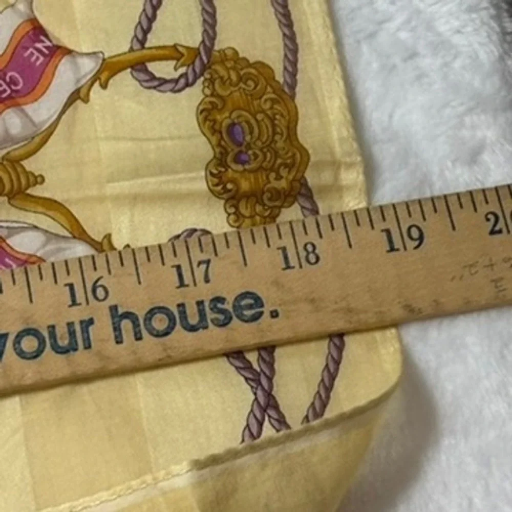 Vtg CELINE Scarf Handkerchief Bow Rope Tassel Yellow Pink 19